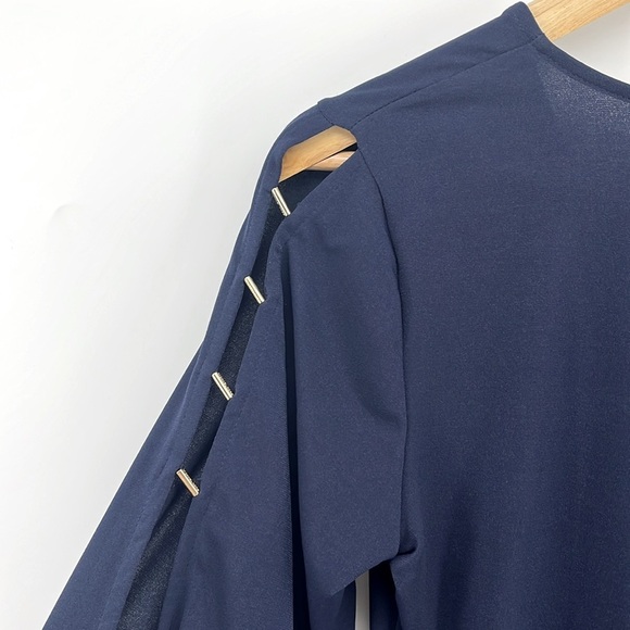 MICHAEL Michael Kors VNeck Dress Gold Tone Hardware on Sleeves Navy Blue Size XS - Picture 3 of 8